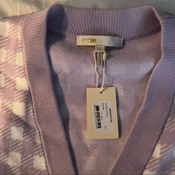 NWT Maje Mystyle Gingham Cardigan FR1/S Purple Parma *I SHIP SAME DAY!* - Picture 4 of 5